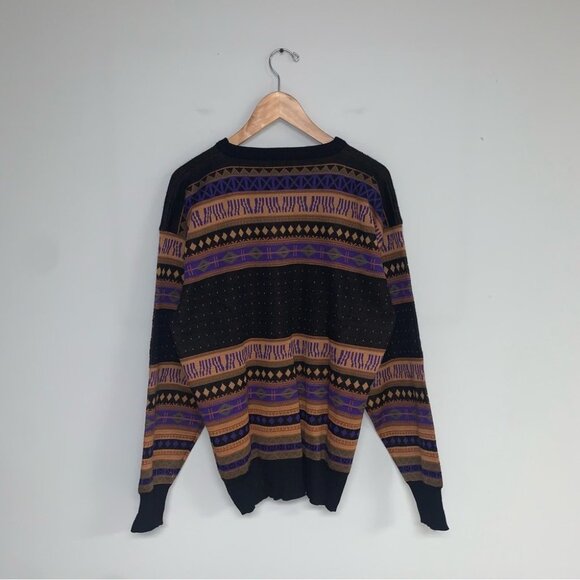 Meister Vintage Sweater Men's Size Extra Large XL‎ Black Purple Wool Knit Jumper - Picture 5 of 8